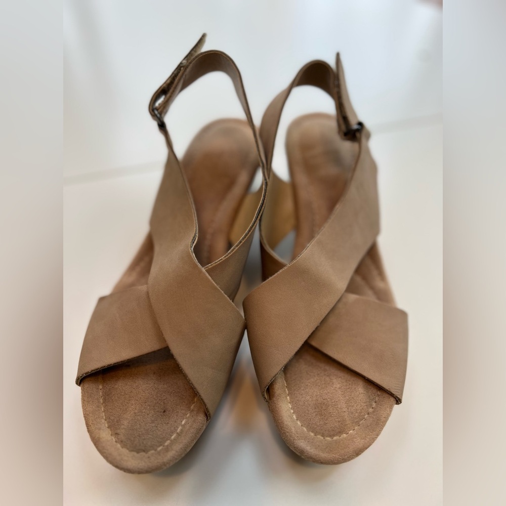 CL by Laundry Taupe Crisscross Wedge Sandals